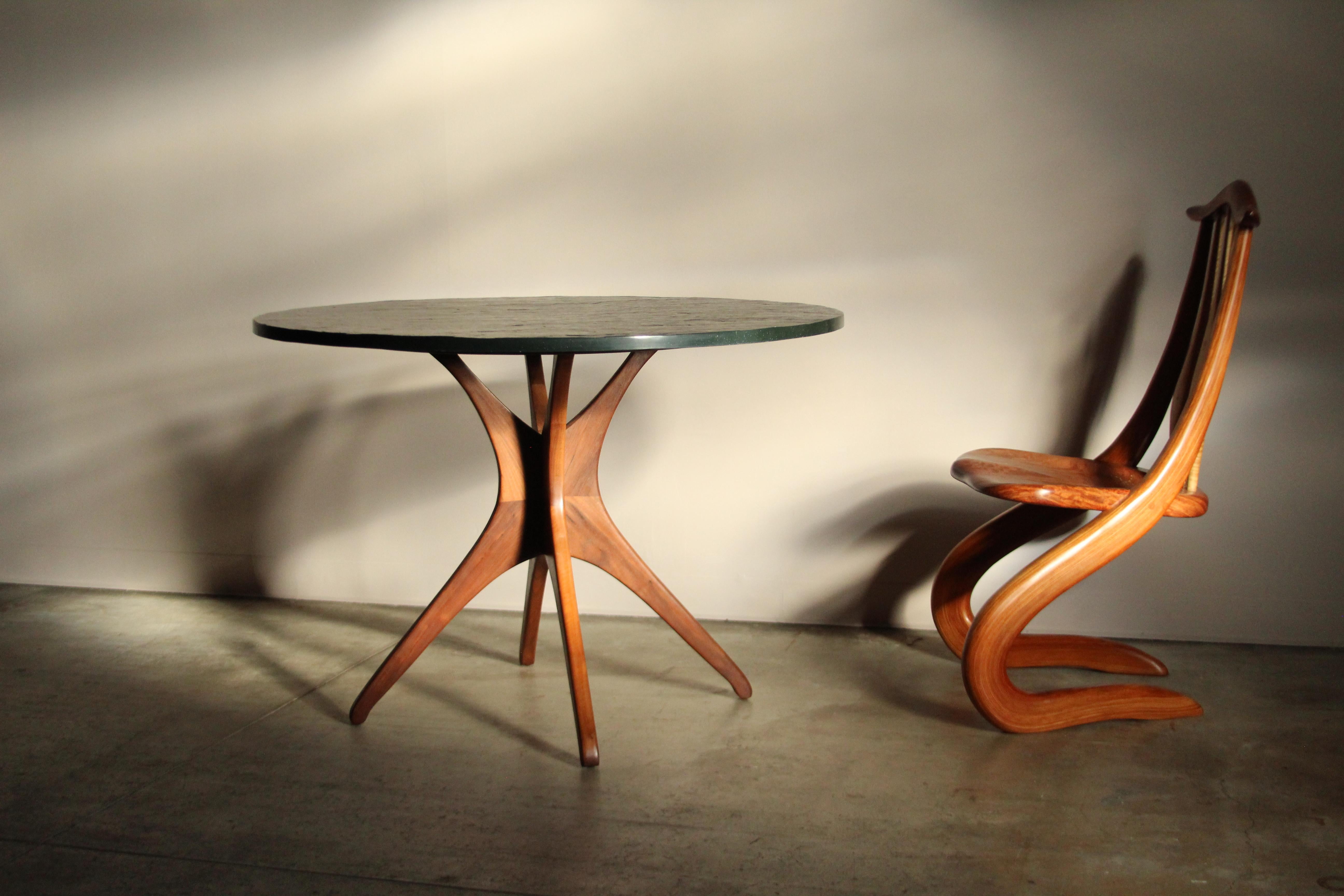 Mid-Century Modern Mid-Century Organic Modern Sculptural Walnut and Slate Dining Table For Sale