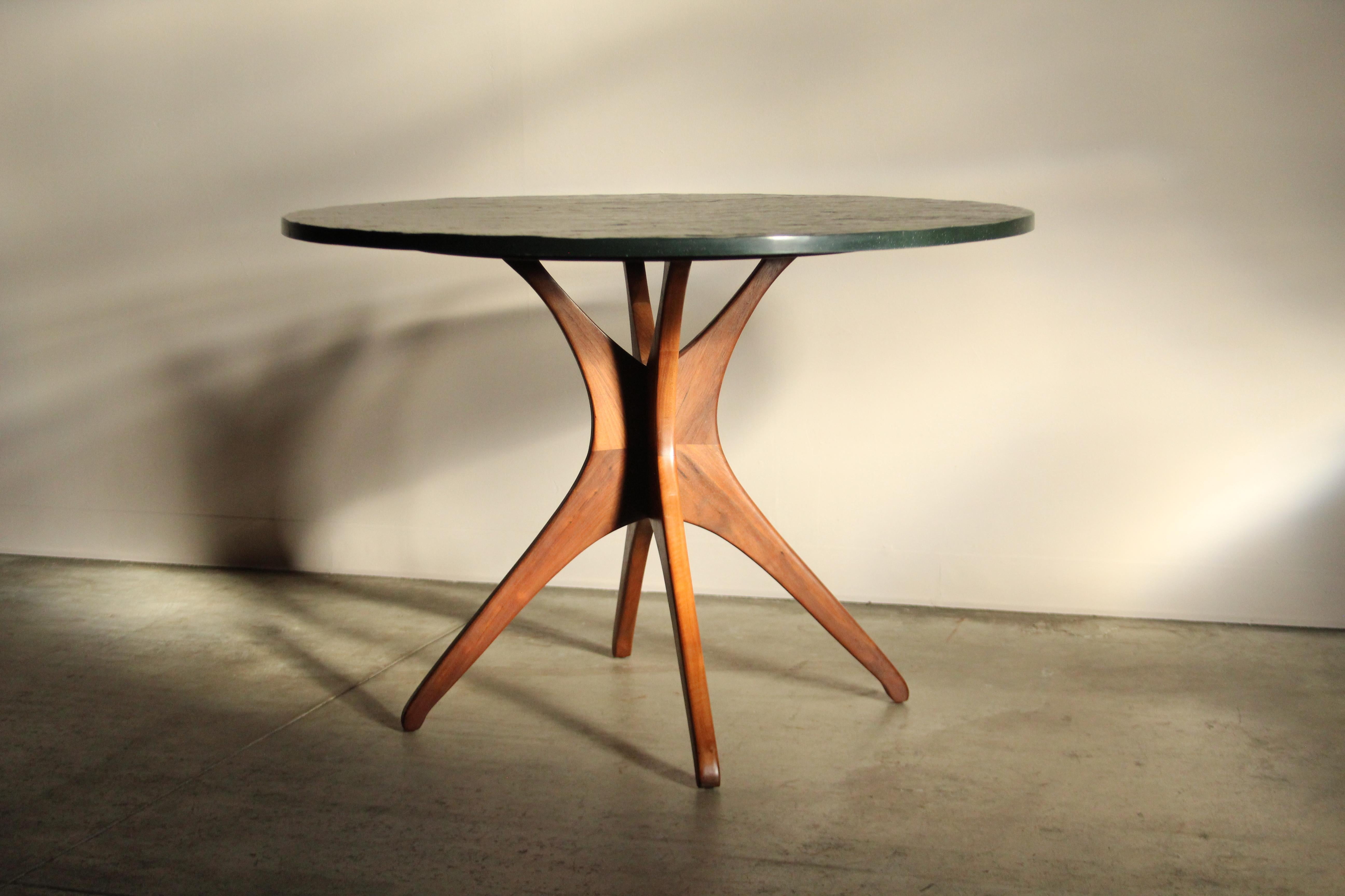 American Mid-Century Organic Modern Sculptural Walnut and Slate Dining Table For Sale