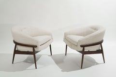 Sculptural Walnut Barrel Lounge Chairs, 1950s, In the Style of Milo Baughman