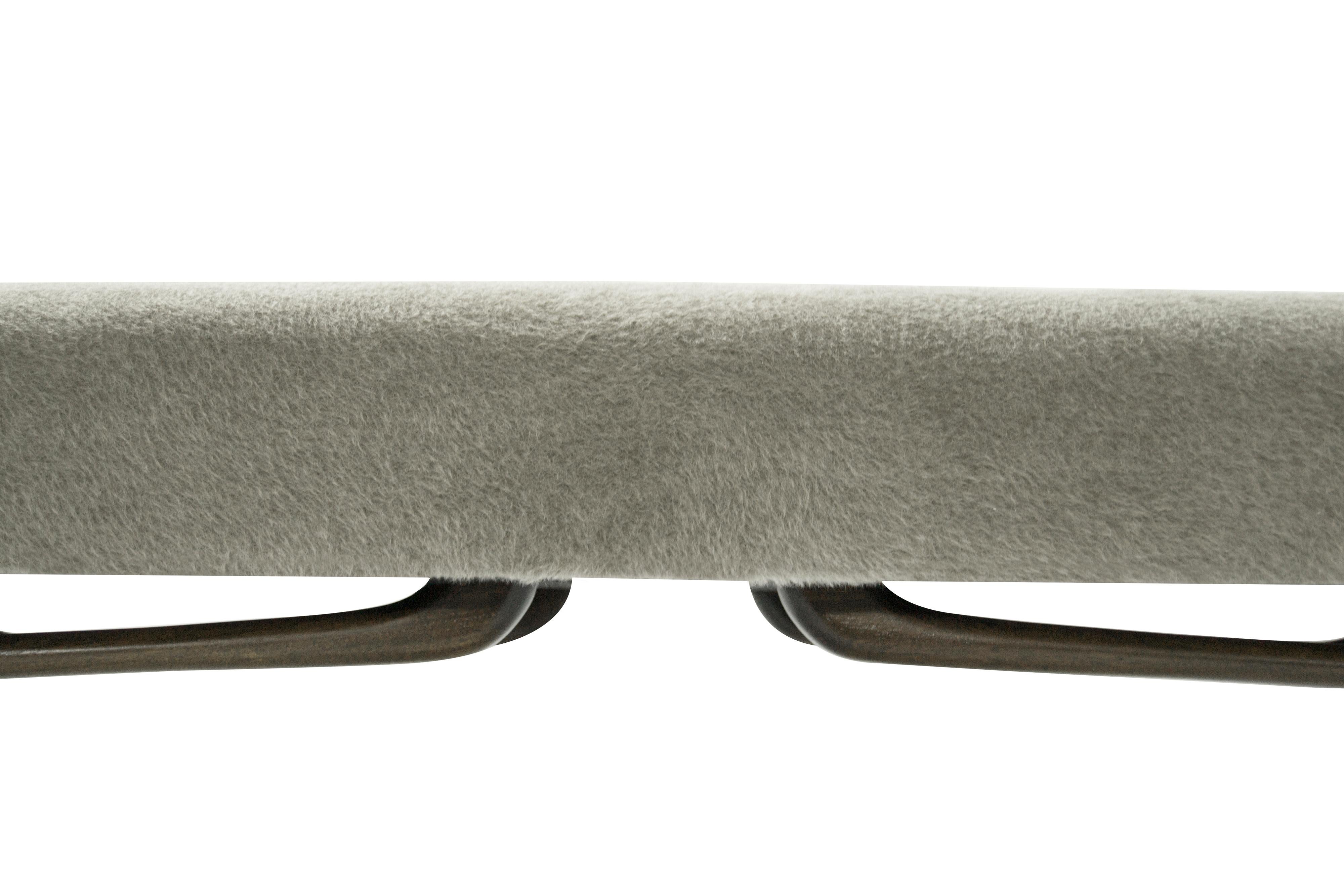 Sculptural Walnut Bench in Mohair, Italy, 1950s 2