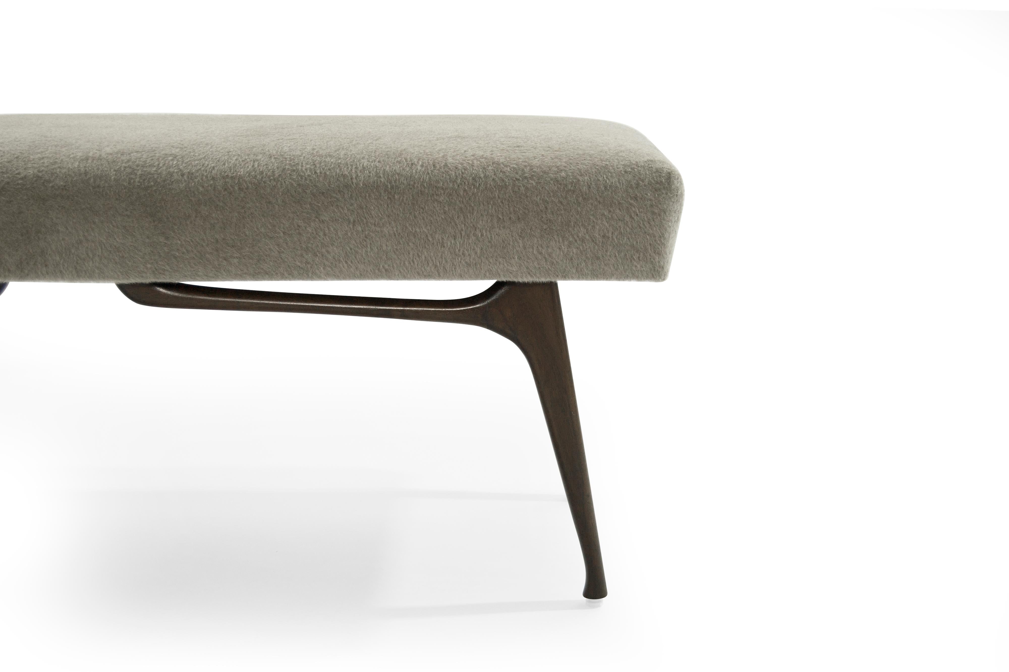 Italian Sculptural Walnut Bench in Mohair, Italy, 1950s