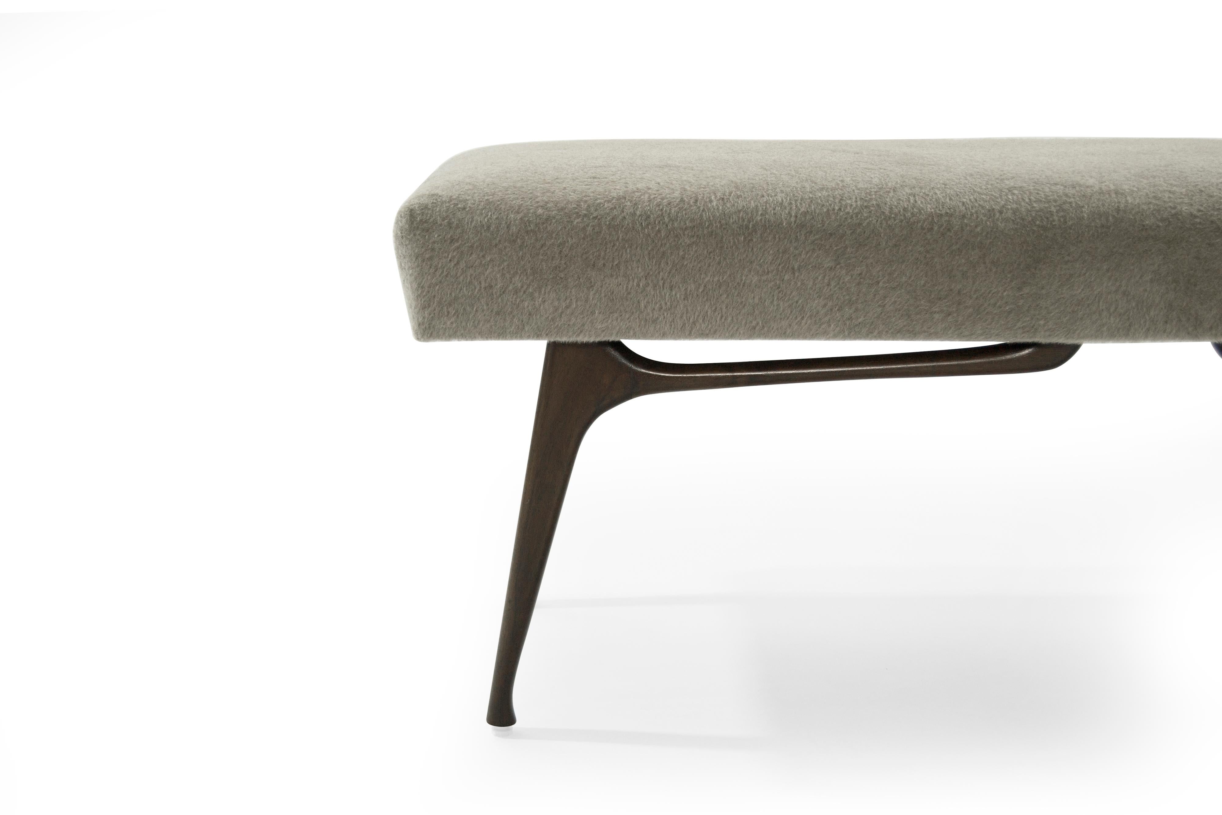 20th Century Sculptural Walnut Bench in Mohair, Italy, 1950s