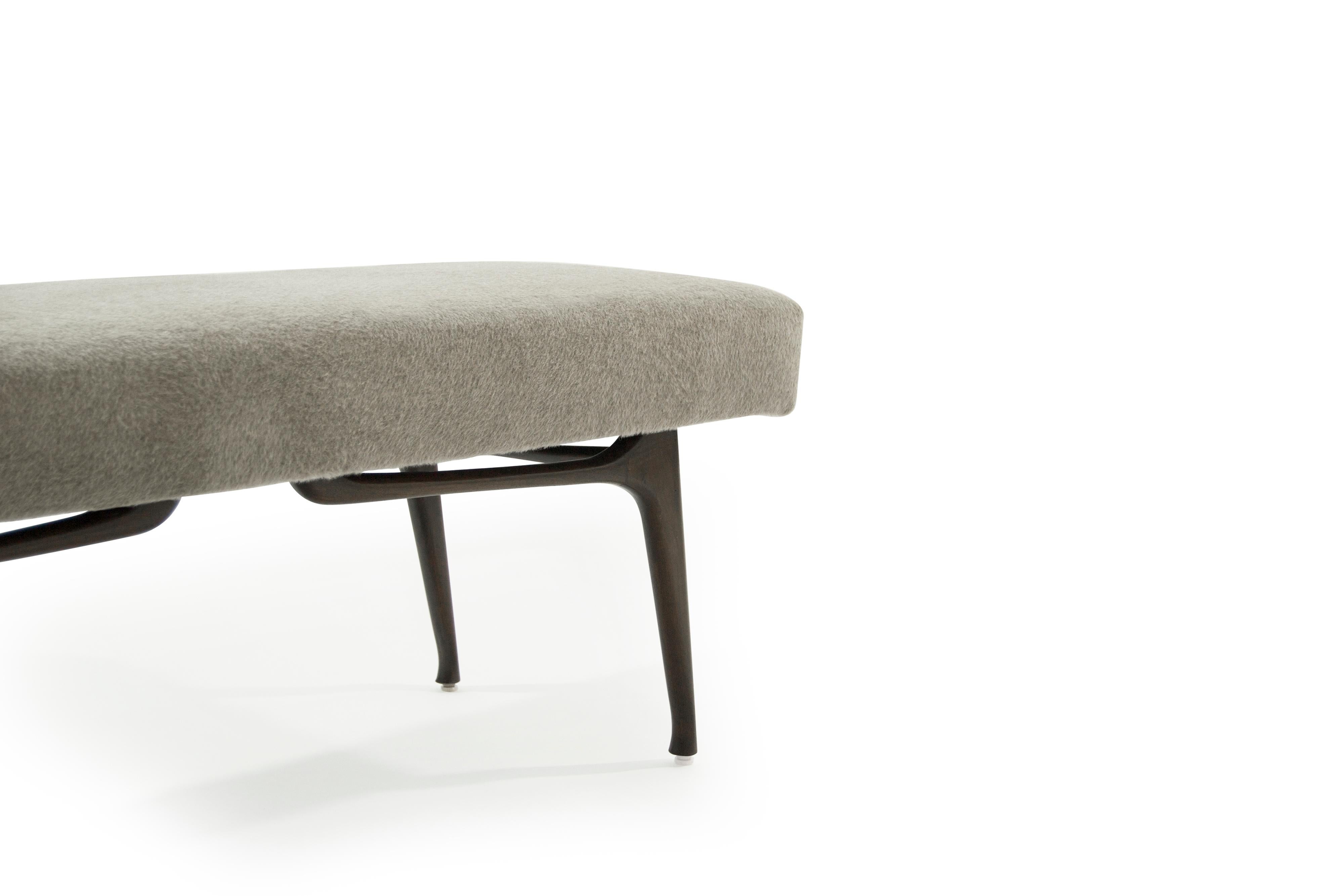 Sculptural Walnut Bench in Mohair, Italy, 1950s 1