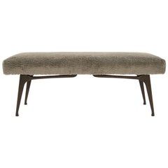 Sculptural Walnut Bench in Mohair, Italy, 1950s