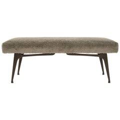 Sculptural Walnut Bench in Mohair, Italy, 1950s