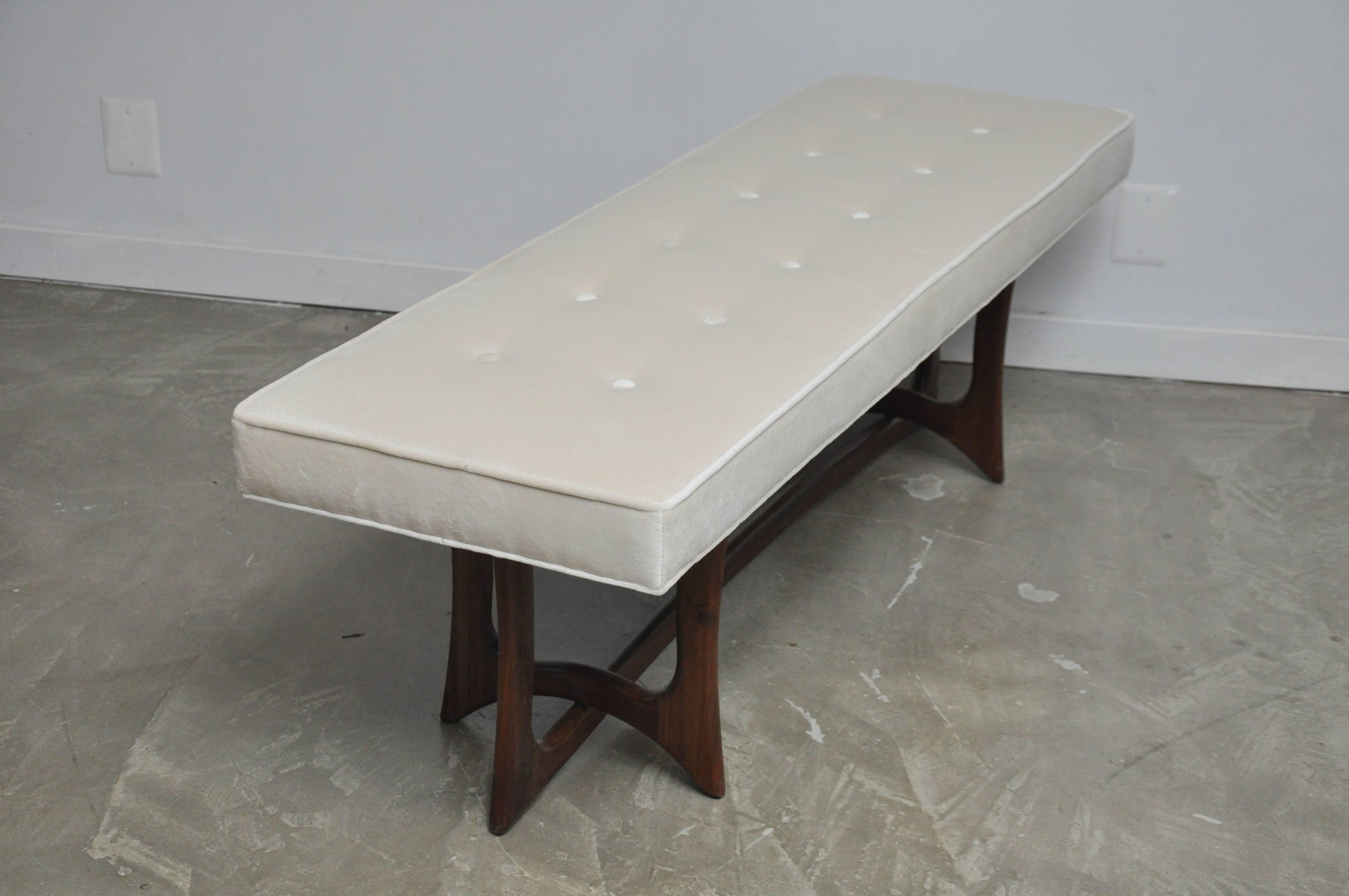 20th Century Sculptural Walnut Bench with Cream Upholstery, Adrian Pearsall