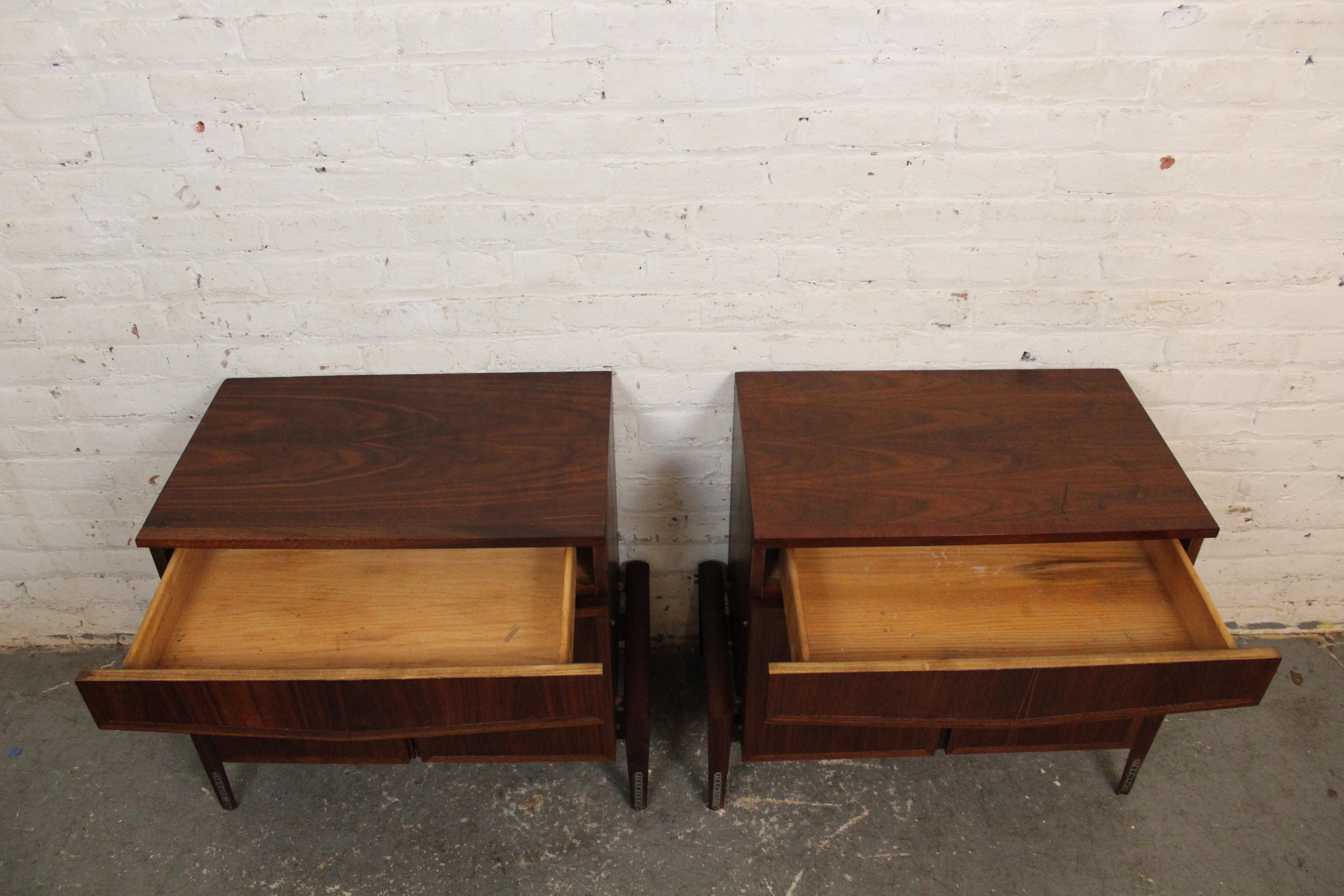 Mid-Century Modern Sculptural Walnut & Bronze Nightstands by Helen Hobey Baker Inc. For Sale