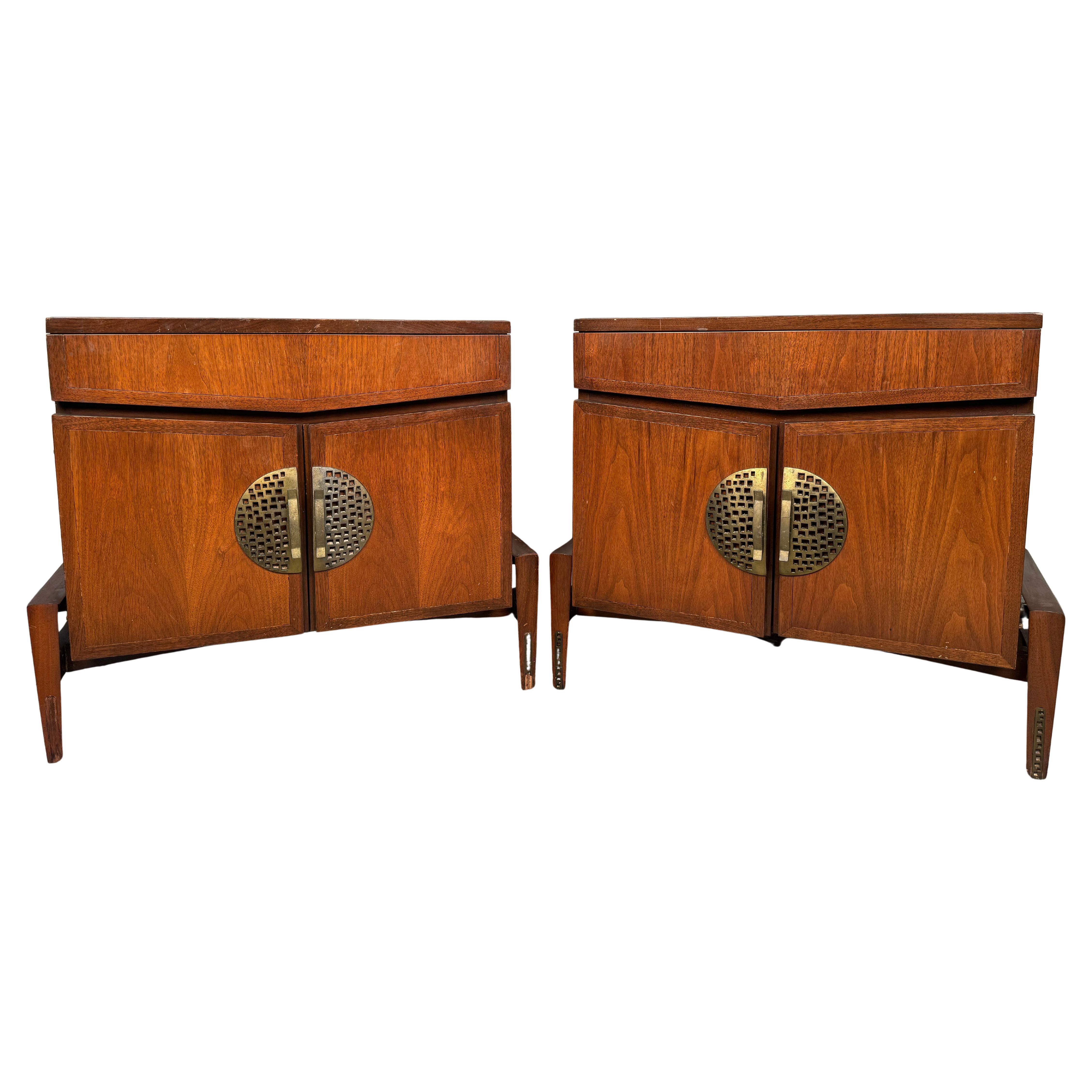 Sculptural Walnut & Bronze Nightstands by Helen Hobey for Baker Inc.