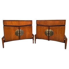 Sculptural Walnut & Bronze Nightstands by Helen Hobey for Baker Inc.
