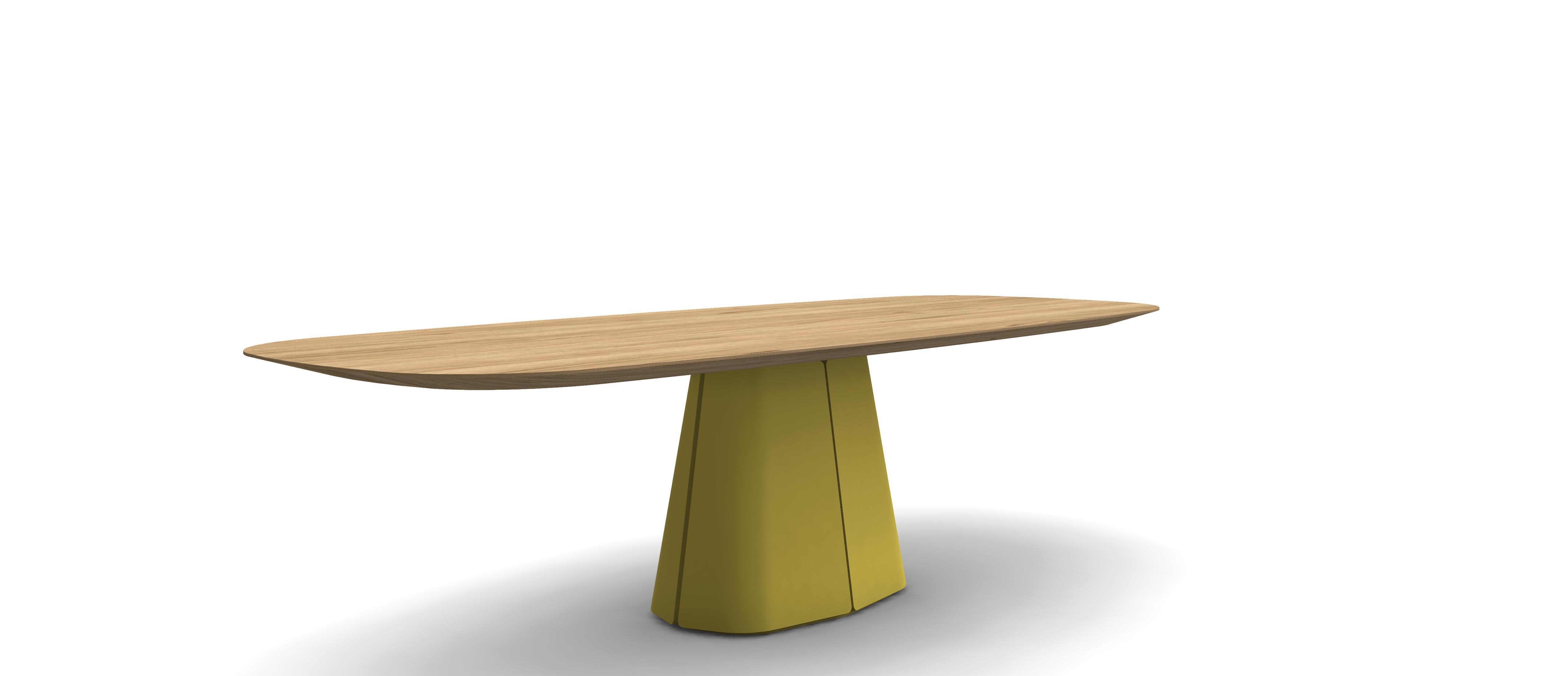 Contemporary Sculptural Walnut Dining Table with Oval Shaped Top/Orange Lacquer Base For Sale