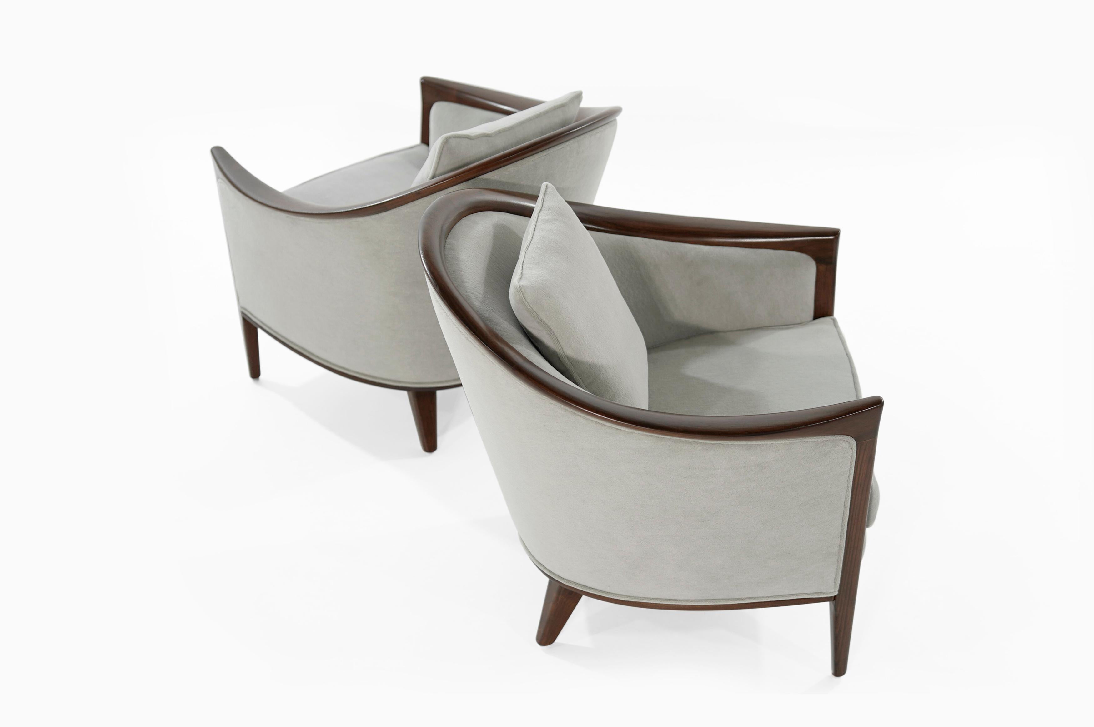 Sculptural Walnut Frame Lounge Chairs, Sweden, circa 1950s 3