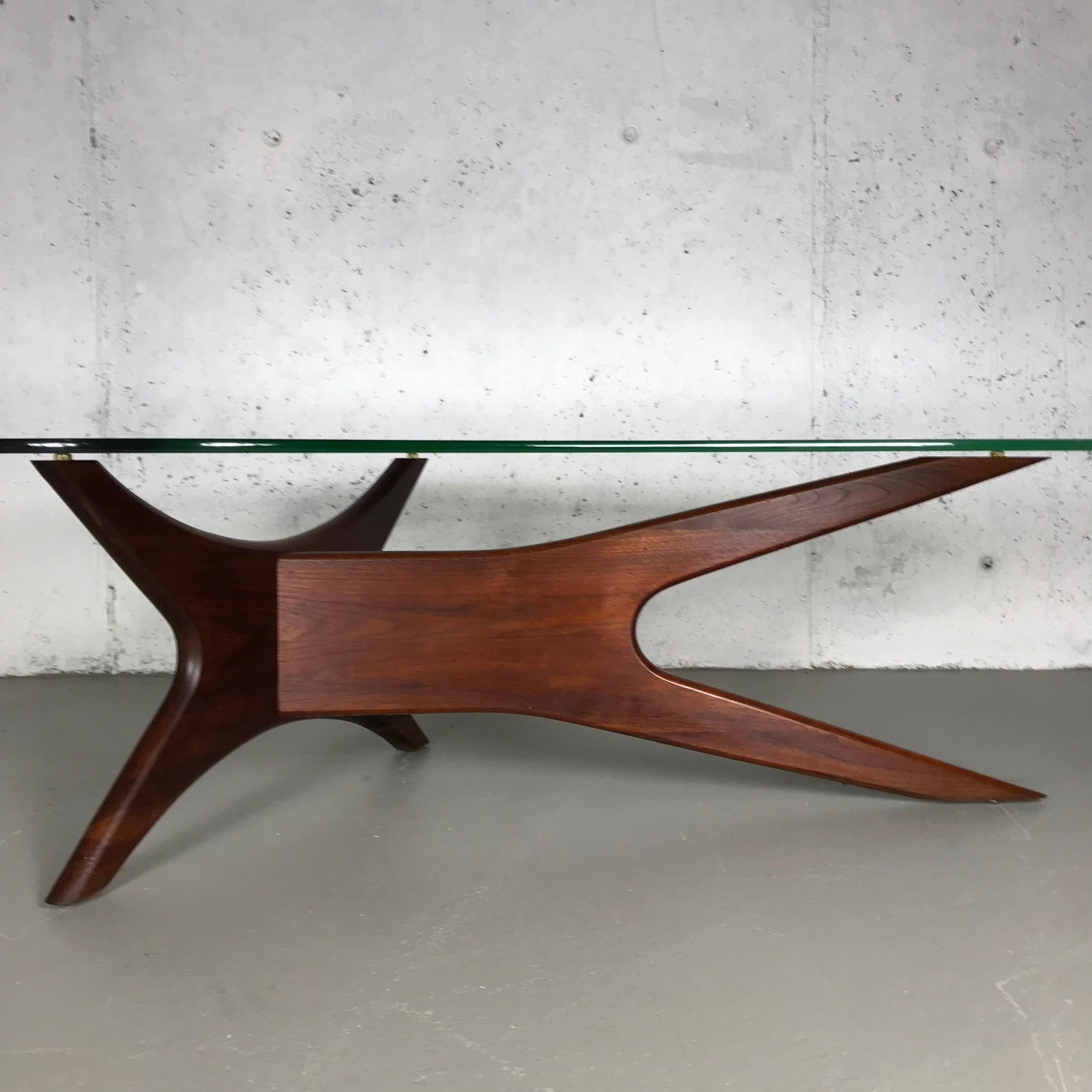 Mid-Century Modern Sculptural Walnut & Glass Cocktail Table by Adrian Pearsall for Craft Associates