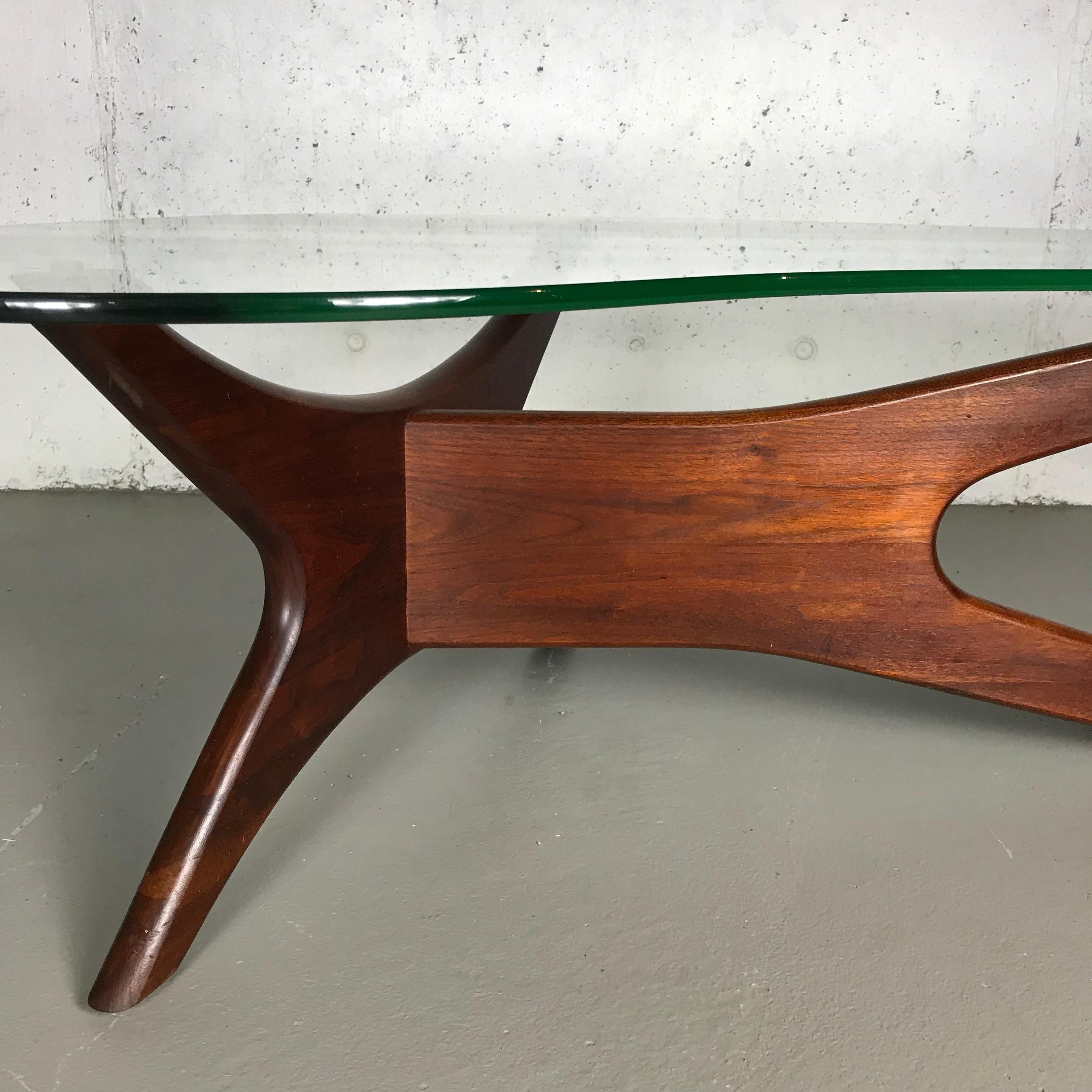 North American Sculptural Walnut & Glass Cocktail Table by Adrian Pearsall for Craft Associates