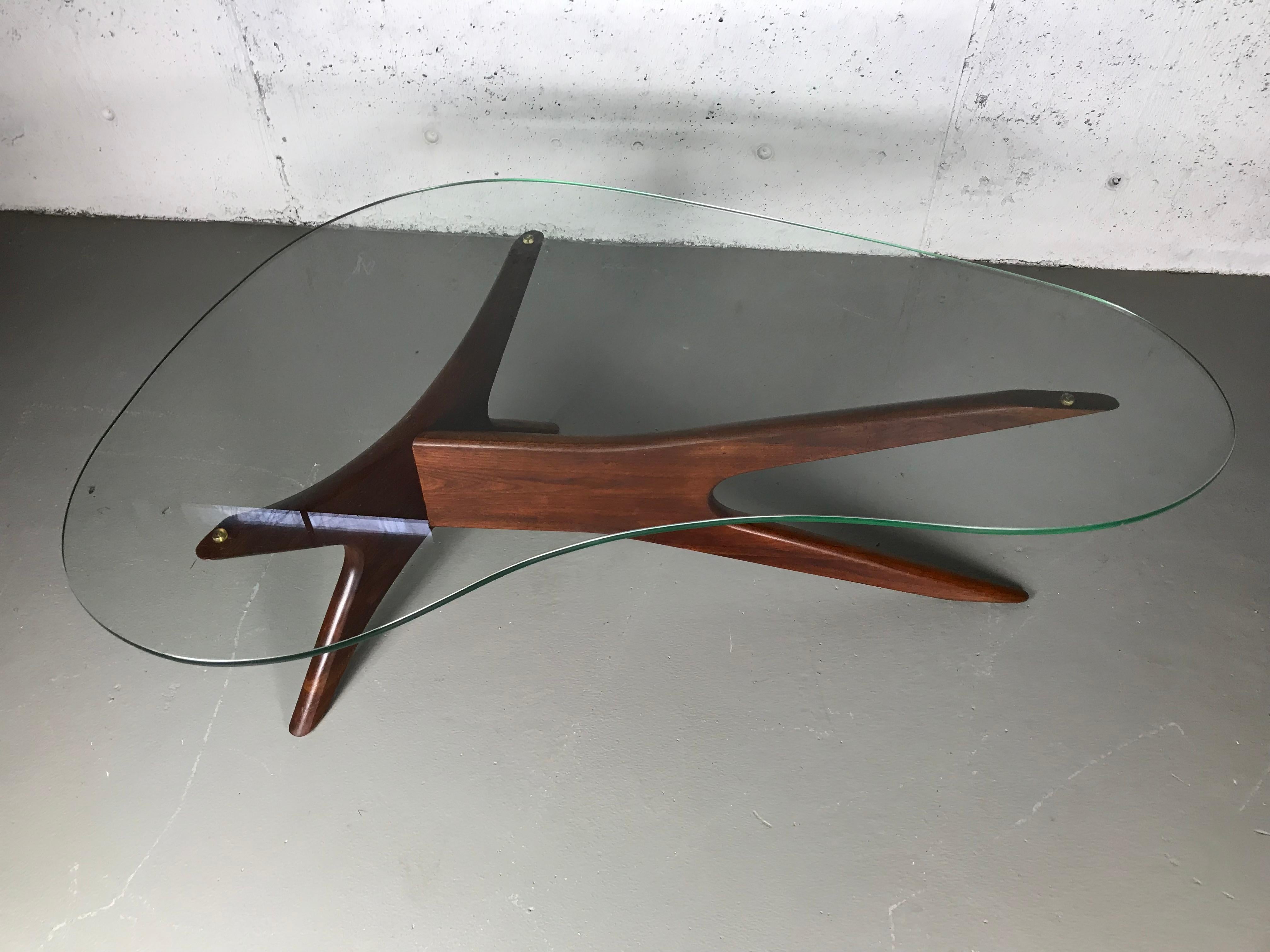 Mid-20th Century Sculptural Walnut & Glass Cocktail Table by Adrian Pearsall for Craft Associates