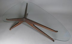 Sculptural Walnut and Glass Cocktail Table