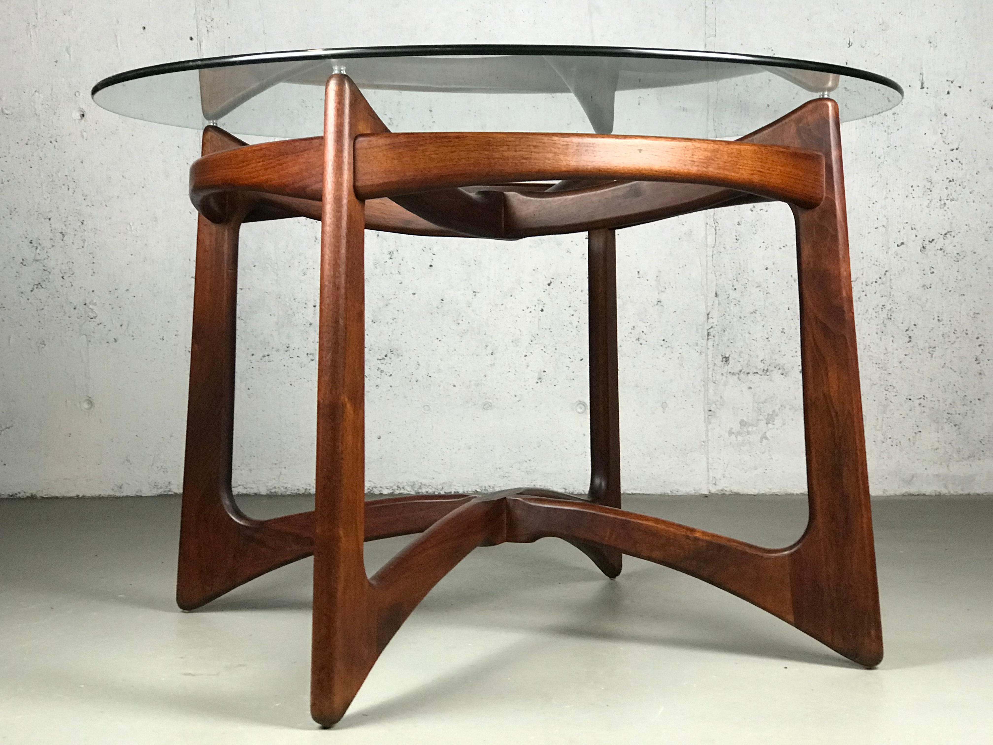 American Sculptural Walnut and Glass Dining Table by Adrian Pearsall for Craft Associates