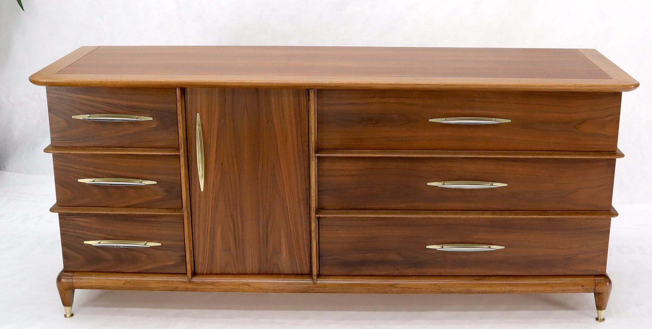 Lacquered Sculptural Walnut Mid-Century Modern Long Dresser Credenza For Sale