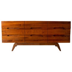 Sculptural Walnut Nine-Drawer Dresser or Credenza, circa 1965