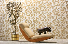 Sculptural Walnut Rocking Chaise Lounge in Soft Butterscotch Shearling c. 1980