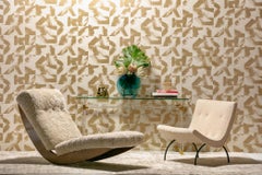 Sculptural Walnut Rocking Chaise Lounge in Soft Oatmeal White Shearling c. 1980