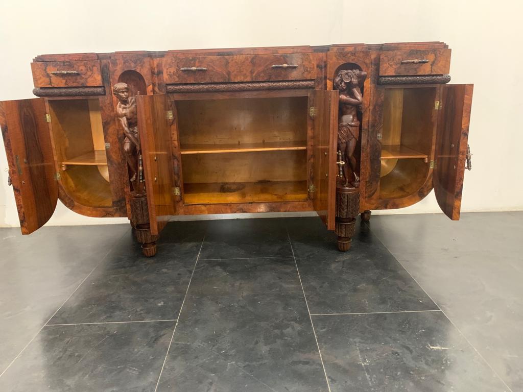 Sculptural Walnut Sideboard and Mirror, 1920s For Sale 9