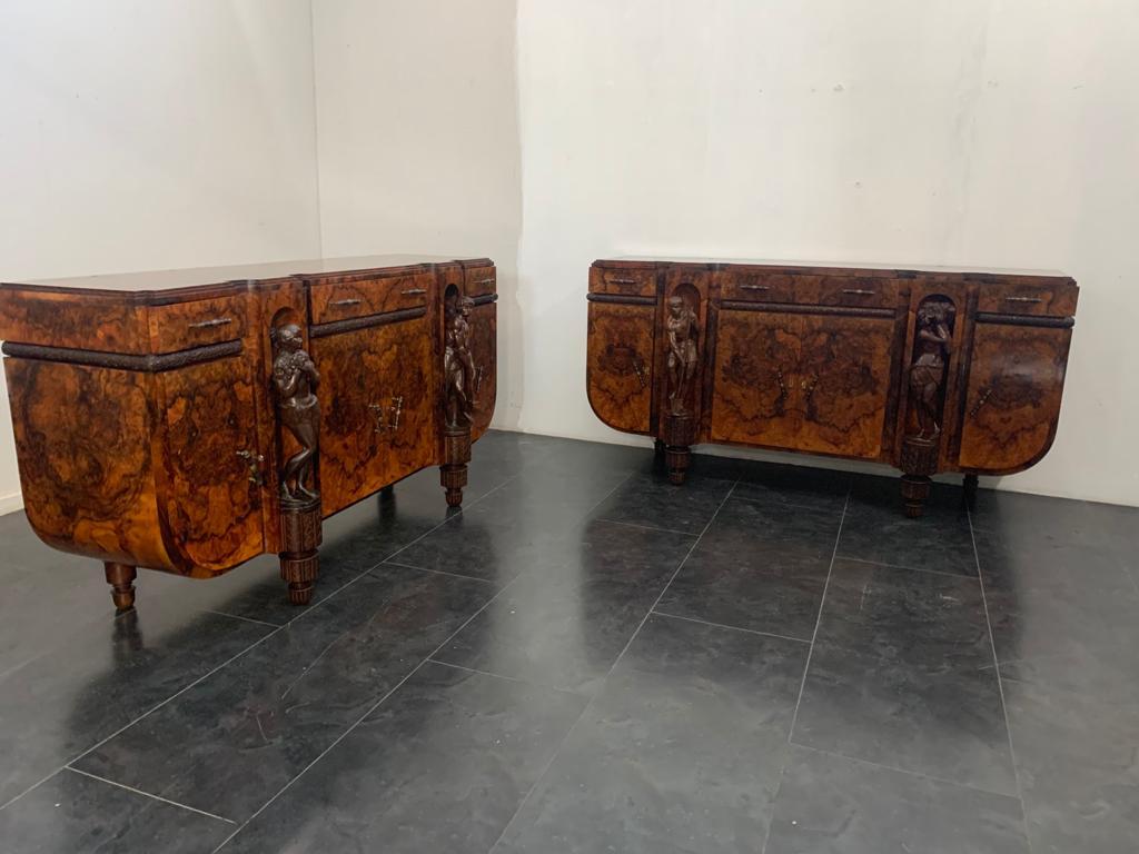 Sculptural Walnut Sideboard and Mirror, 1920s For Sale 11