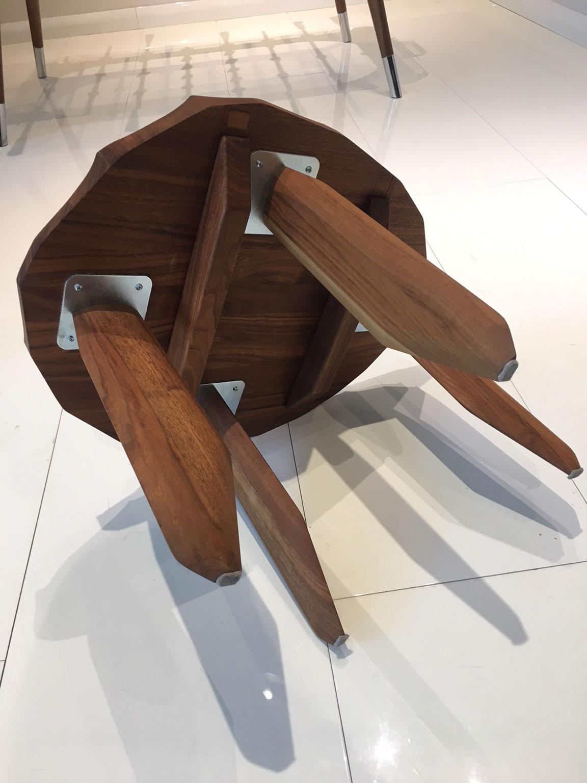 Modern Sculptural Walnut Wood Side Occasional Table with Hand Carved Textured Top For Sale