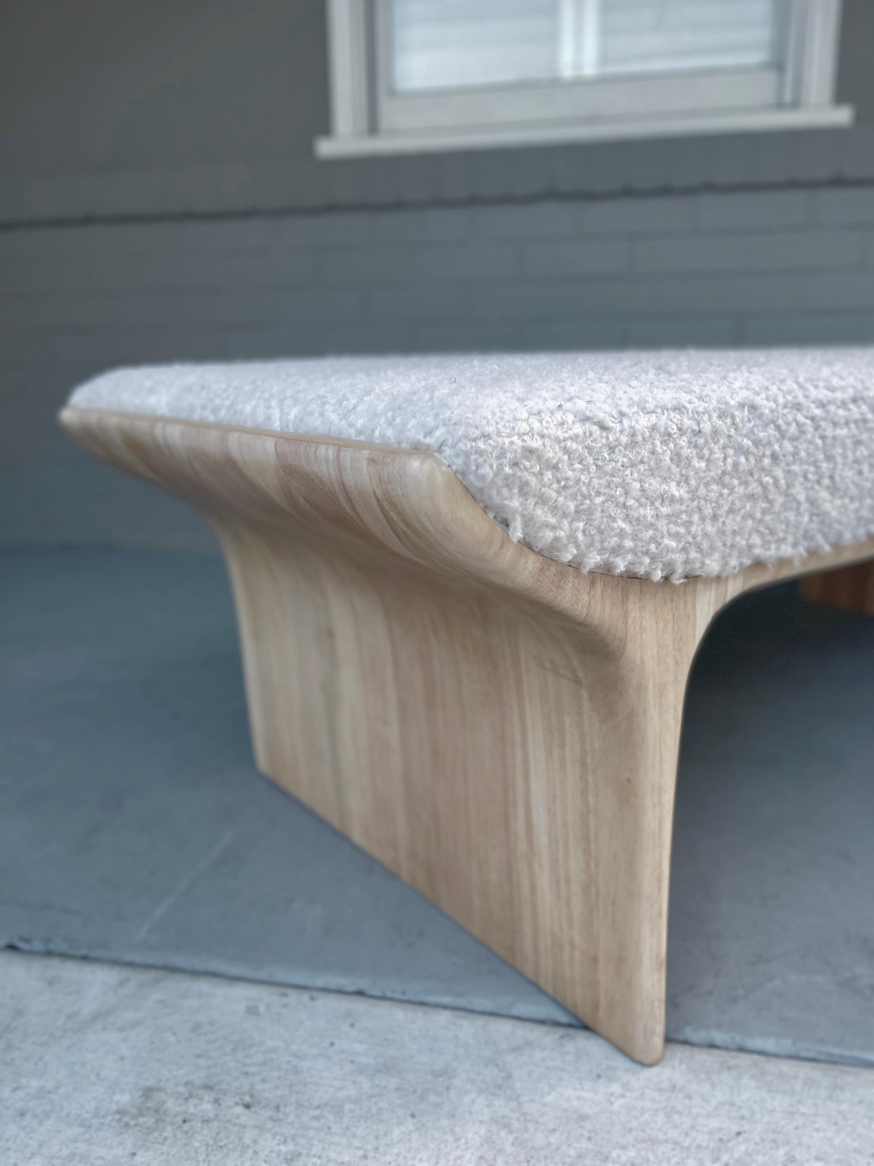 Scandinavian Modern Sculptural Waterfall Bench Daybed, Scandinavian Soap Wood Finish Organic Modern