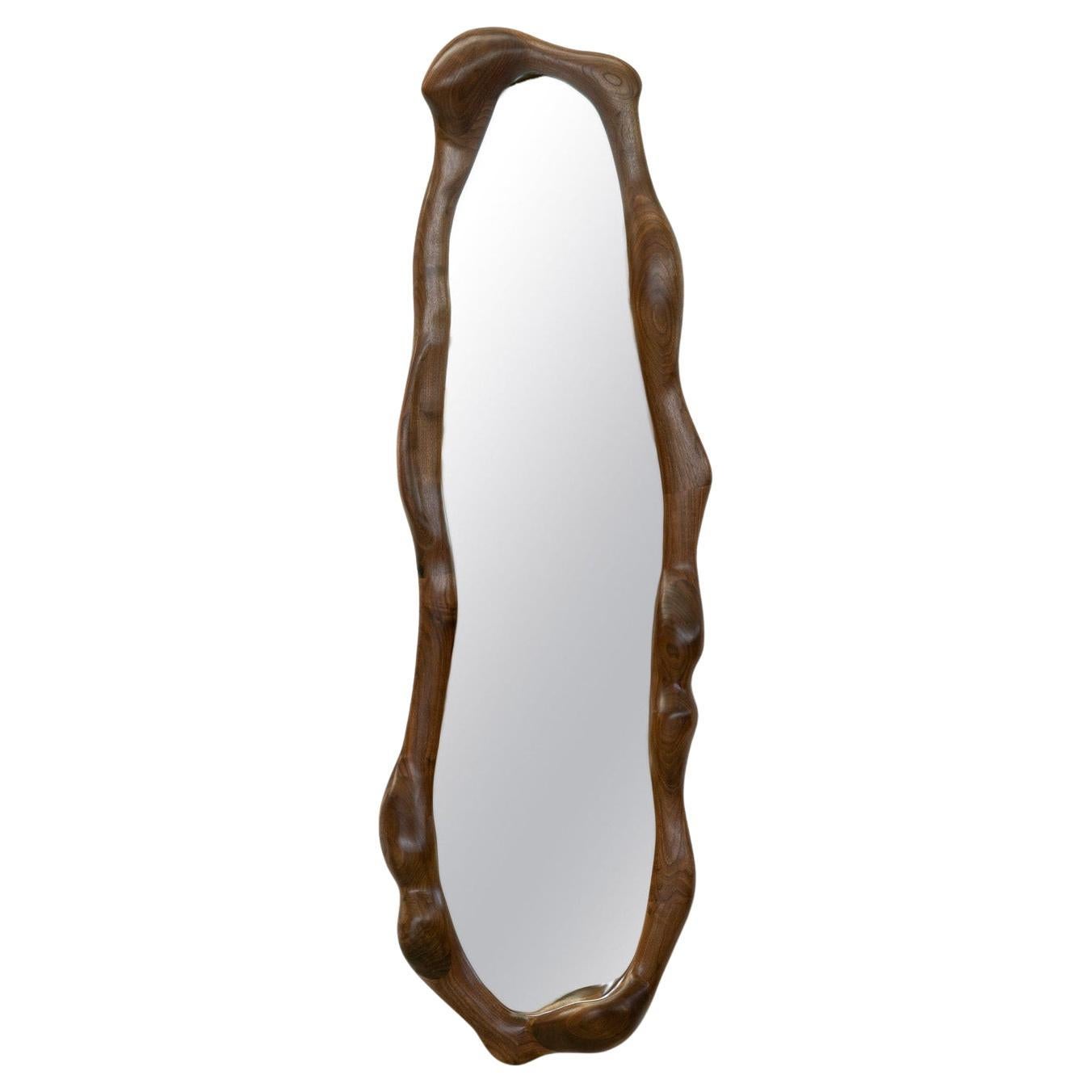 Sculptural Wavy Mirror in Walnut Wood