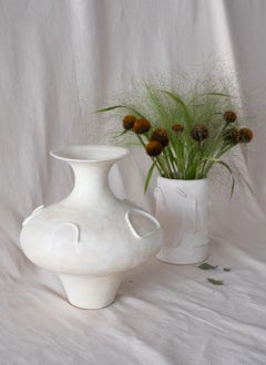 Sculptural White Ceramic Vase with Relief Circles