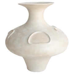 Sculptural White Ceramic Vase with Relief Circles