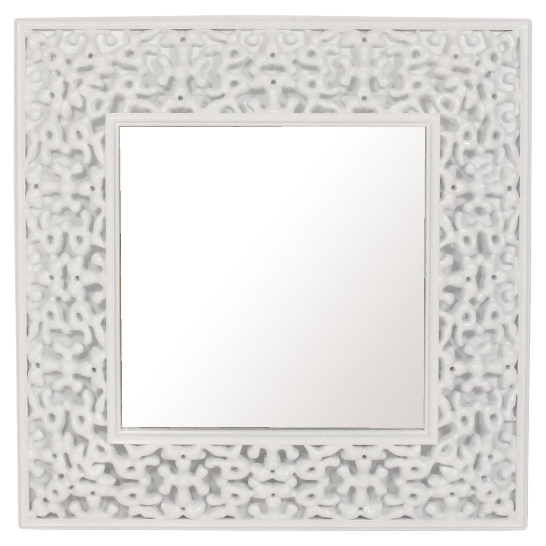 Sculptural White Lacquered Mirrors circa 1960s 48.5"H x 48"W Two Available For Sale