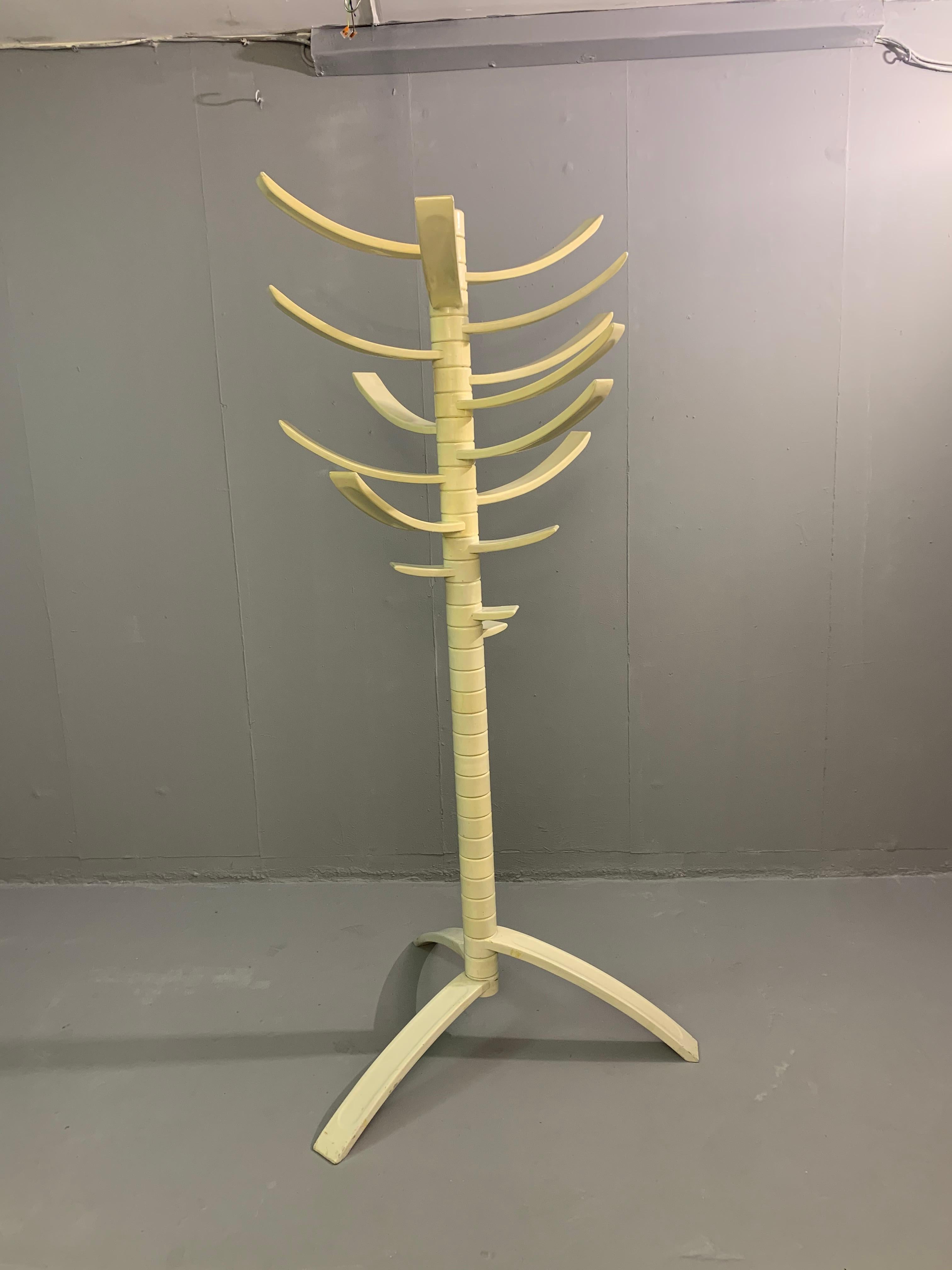 Mid-Century Modern Sculptural White Lacquered Wood Coat Rack by Bruce Tippett Renna For Sale