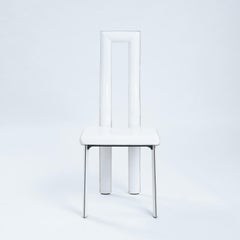 Sculptural white leather highback dining chairs by Ycami Italy, 1980s