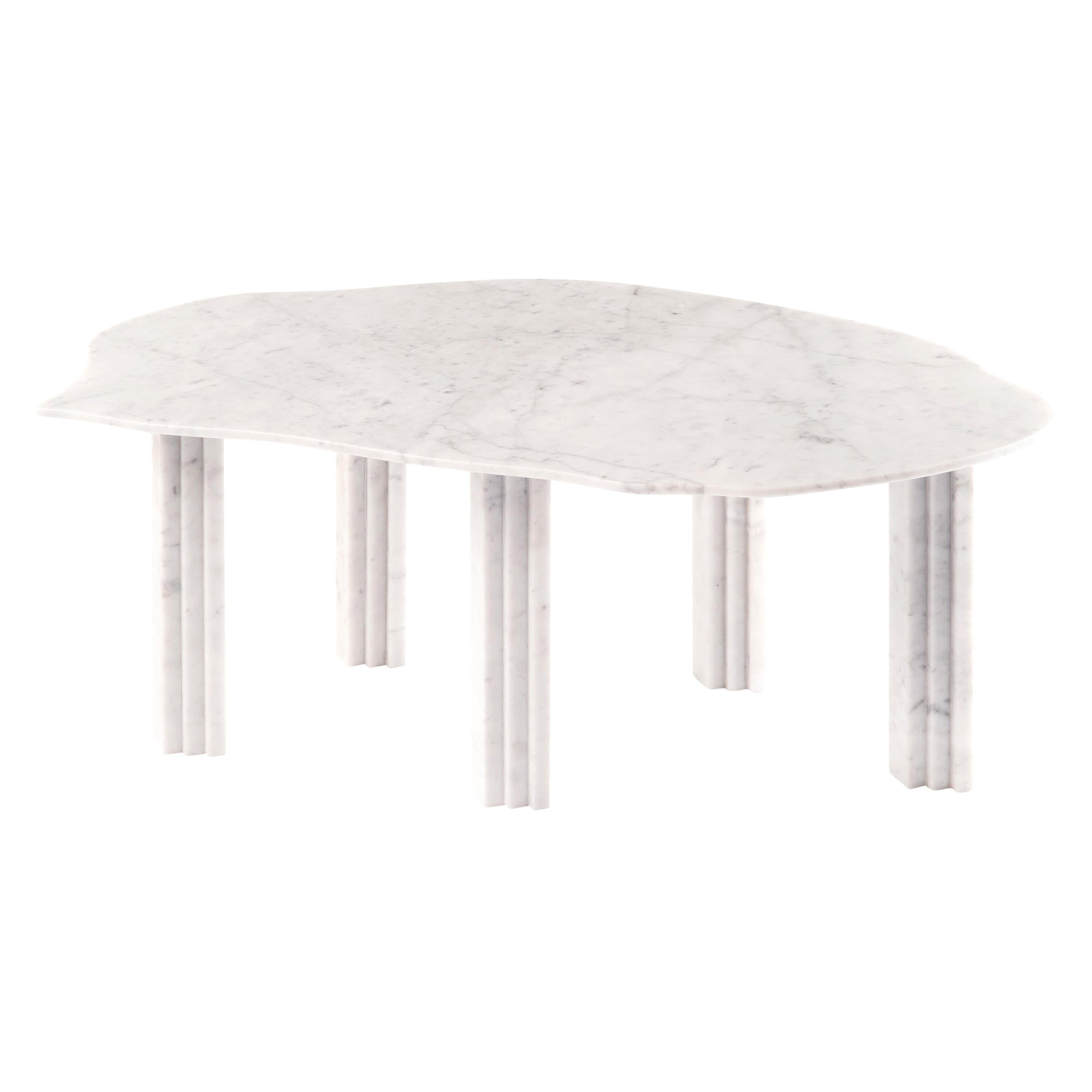 Sculptural white marble coffee table, Lorenzo Bini
Title: Cyclamen
Measures: 95 x 63 x H 37 cm
Materials: Bianco Carrara

Also available as a dining table 190 x 115 x H 73.5 cm
Six tableaux is a series of marble tables designed by Lorenzo Bini