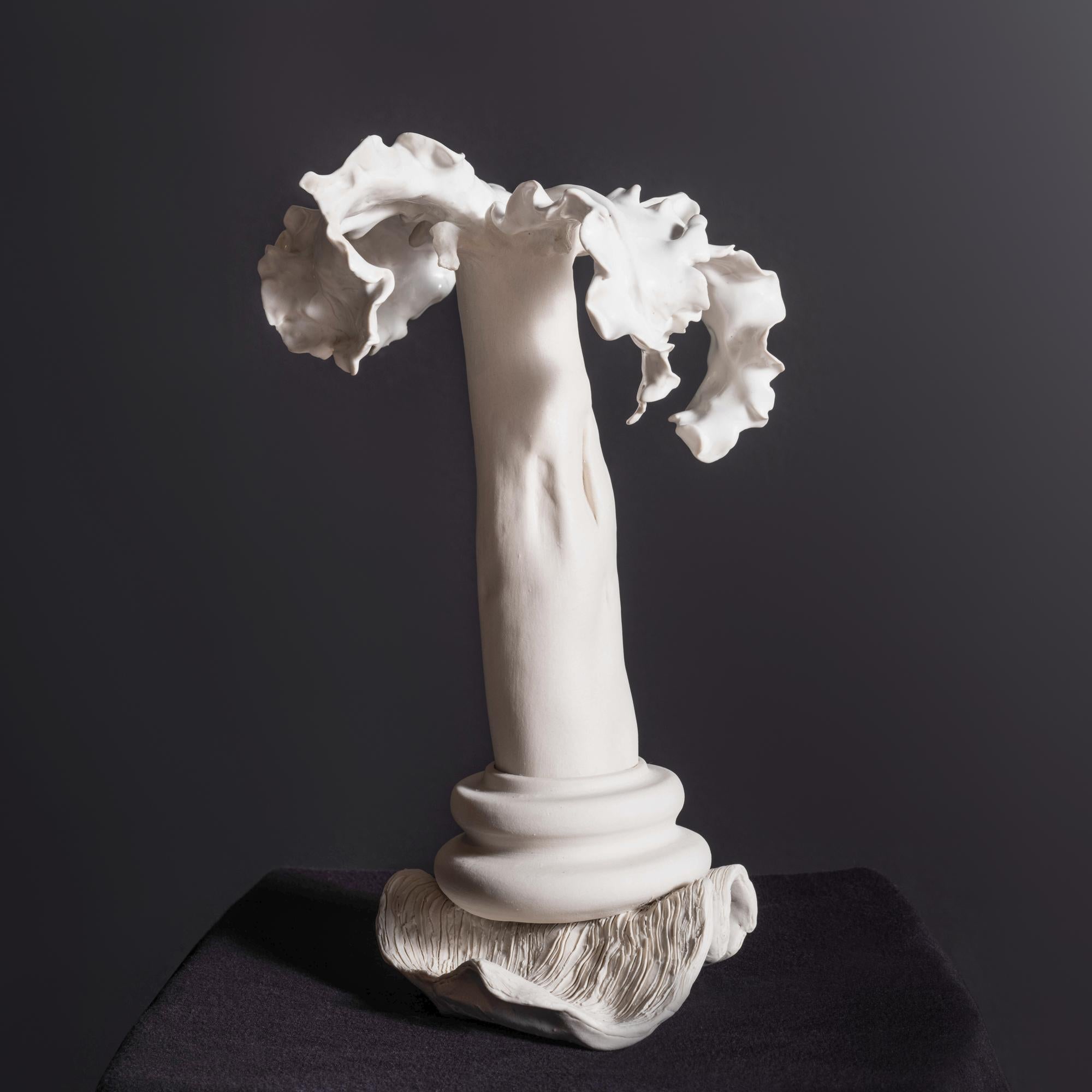 American One-of-a-kind Slender and Sculptural Decorative Vessel in White Porcelain For Sale