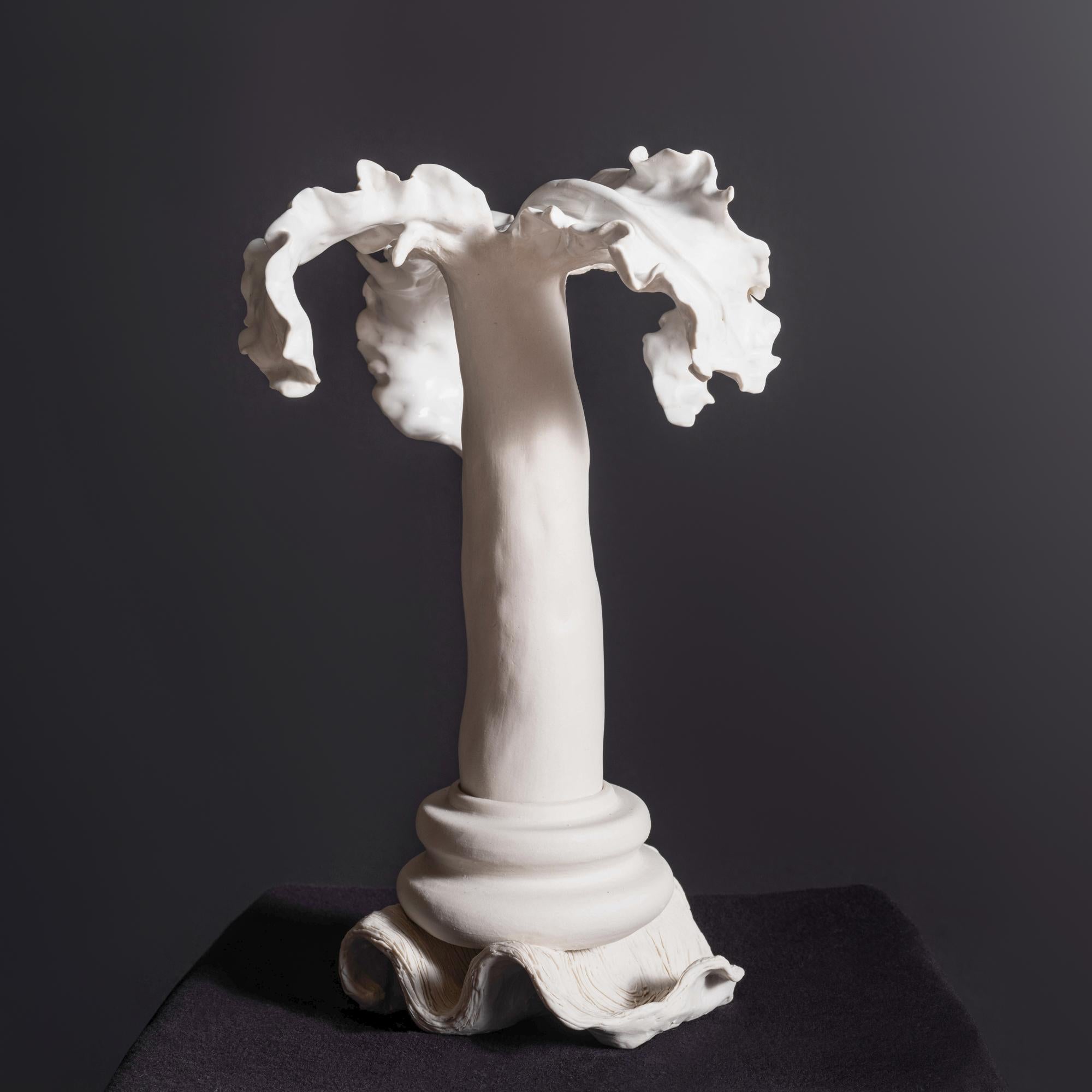 Glazed One-of-a-kind Slender and Sculptural Decorative Vessel in White Porcelain For Sale