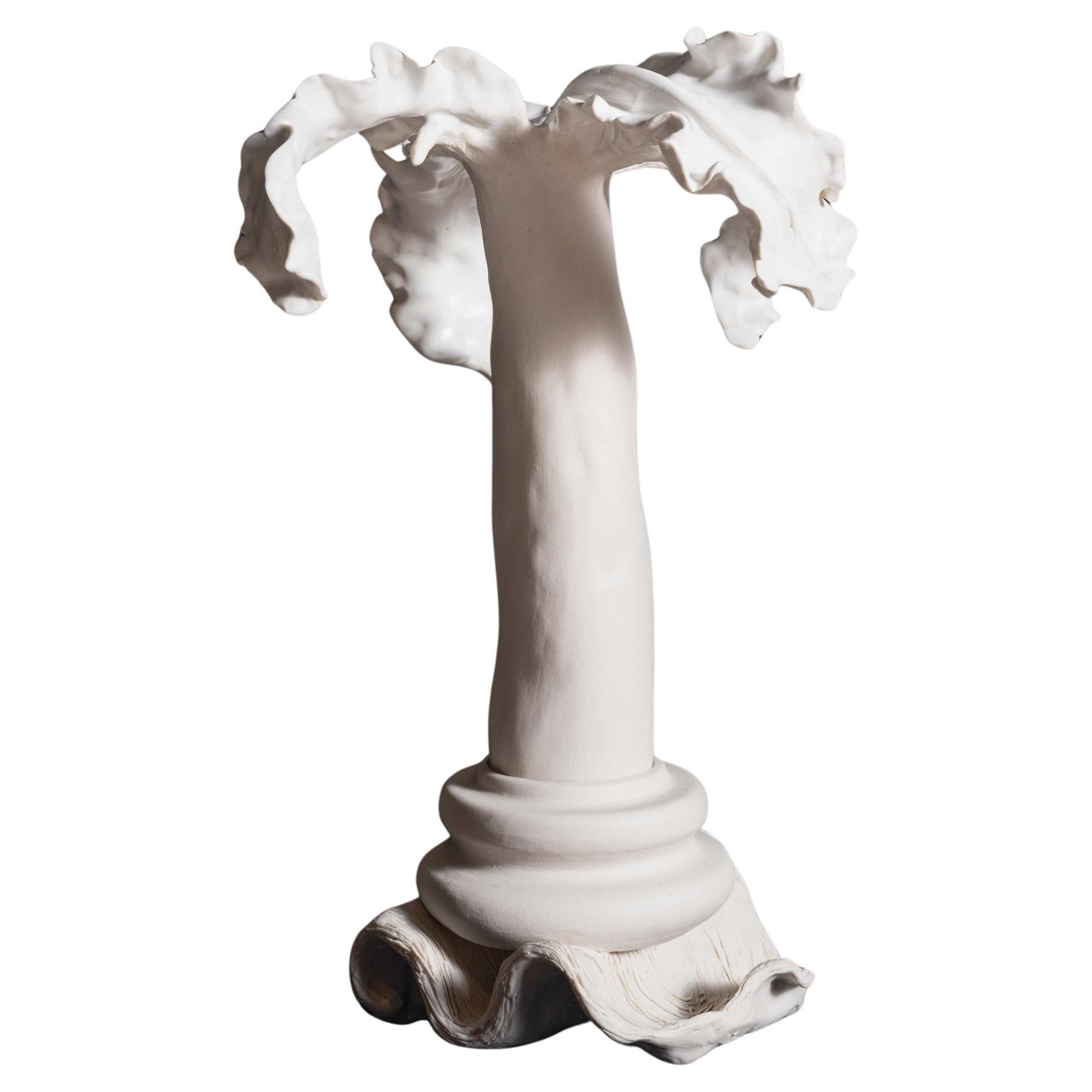One-of-a-kind Slender and Sculptural Decorative Vessel in White Porcelain