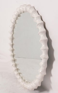 Sculptural White Vertebrae Mirror 36" Diameter