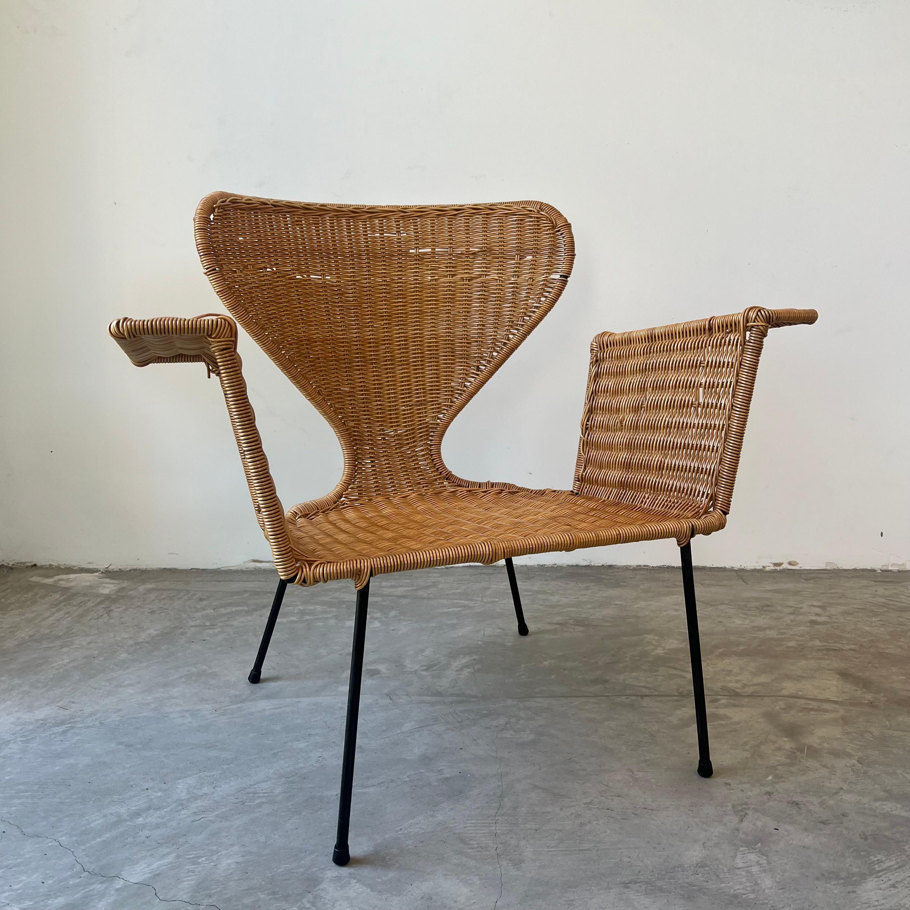 Sillón escultural de mimbre y hierro, años 70 EE.UU. en Bueno estado para la venta en Los Angeles, CA