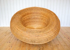 Sculptural Wicker Basket Lounge Chair MCM Round XL Kenmochi Coastal Boho 1970s