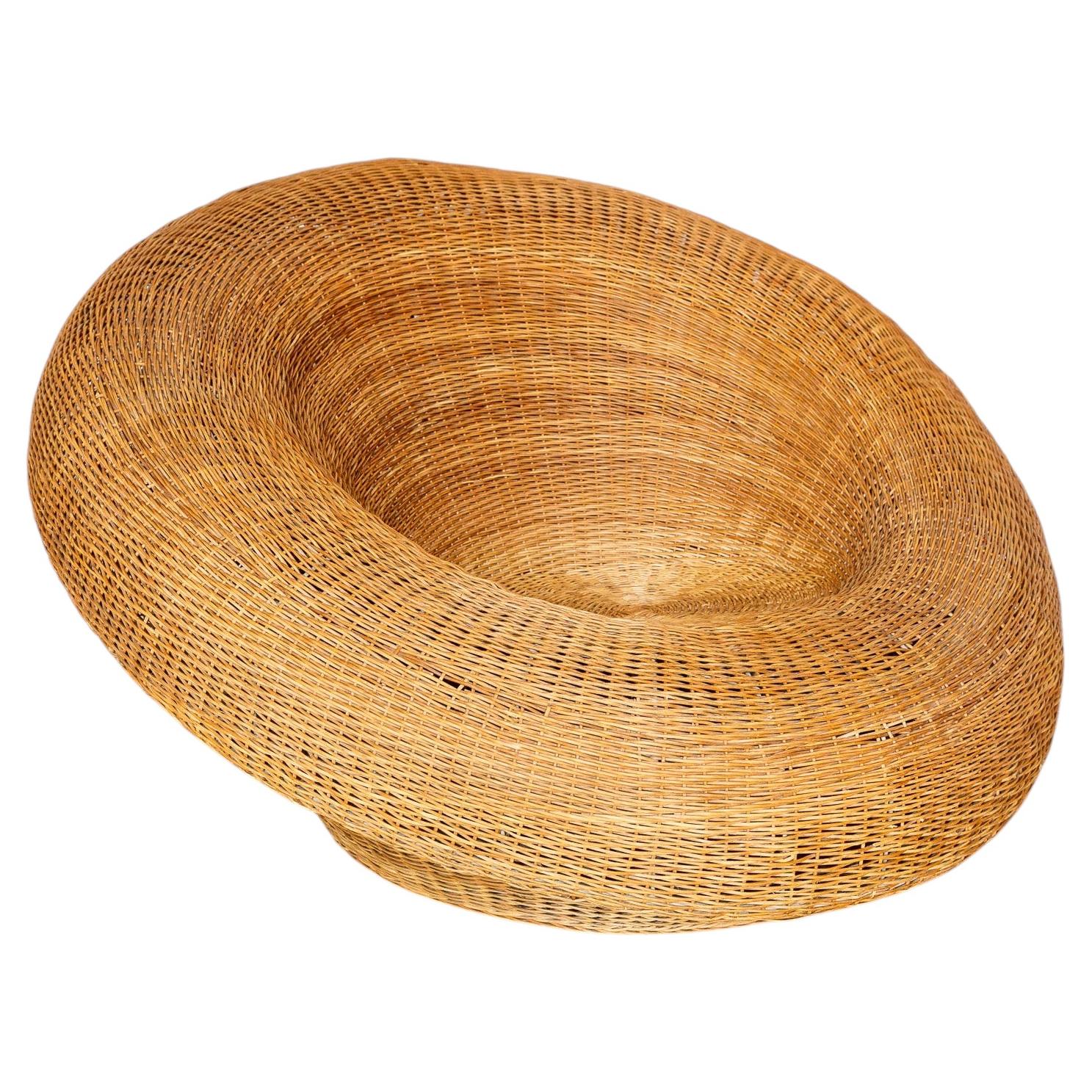 Fauteuil de détente sculptural en osier MCM, rond, XL, Kenmochi, style bohème côtier, années 1970