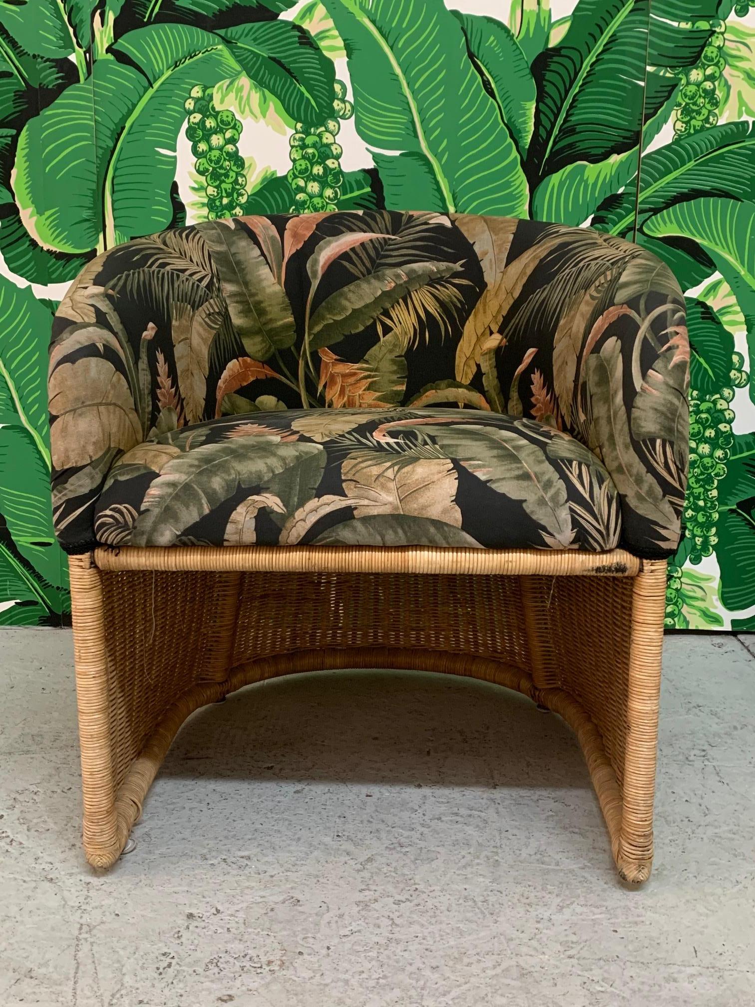 Sculptural Wicker Club Tropical Chairs, a Pair In Good Condition In Jacksonville, FL