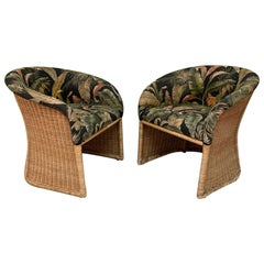 Vintage Sculptural Wicker Club Tropical Chairs, a Pair
