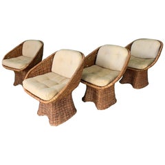 Sculptural Wicker Dining Chairs, Set of 4