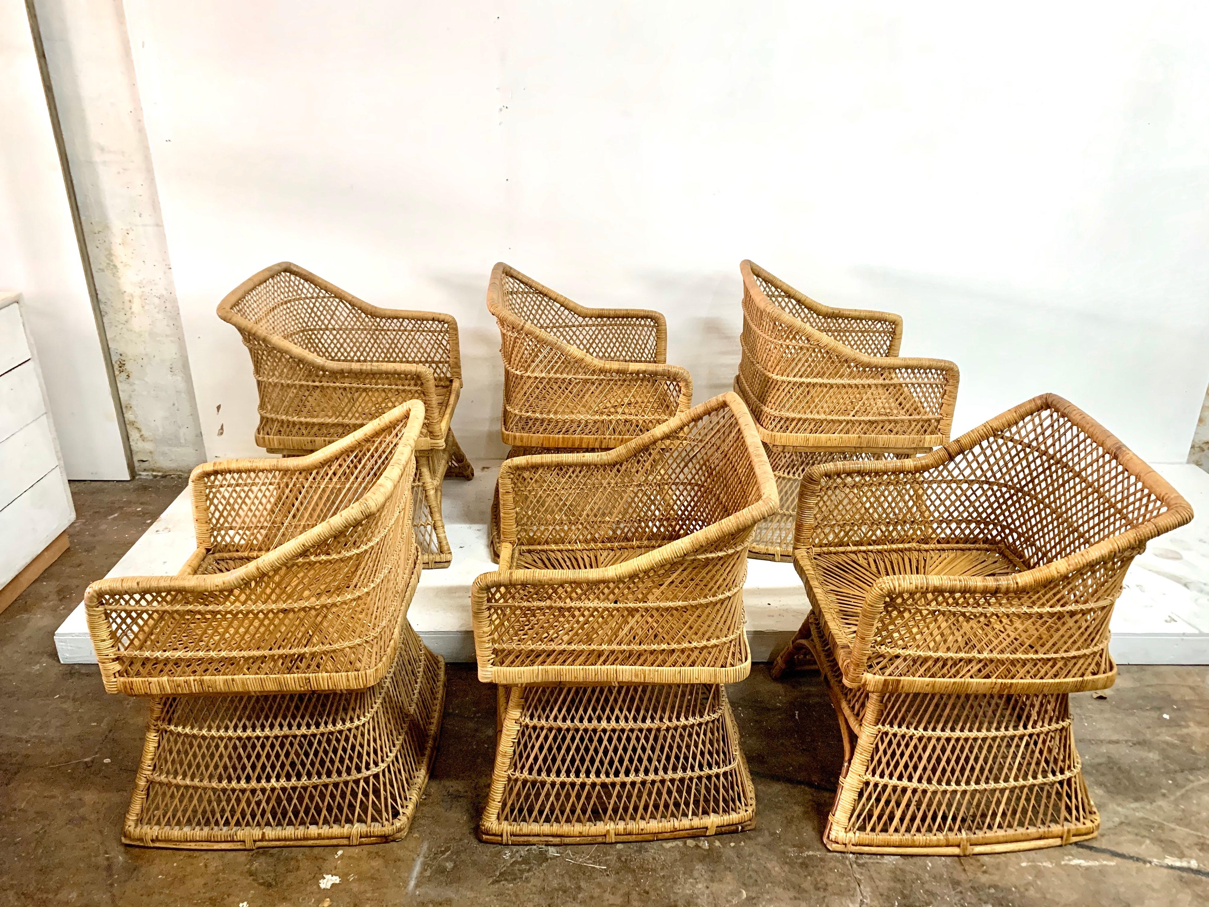 Sculptural Wicker Dining Chairs, Set of 6 In Good Condition In East Hampton, NY