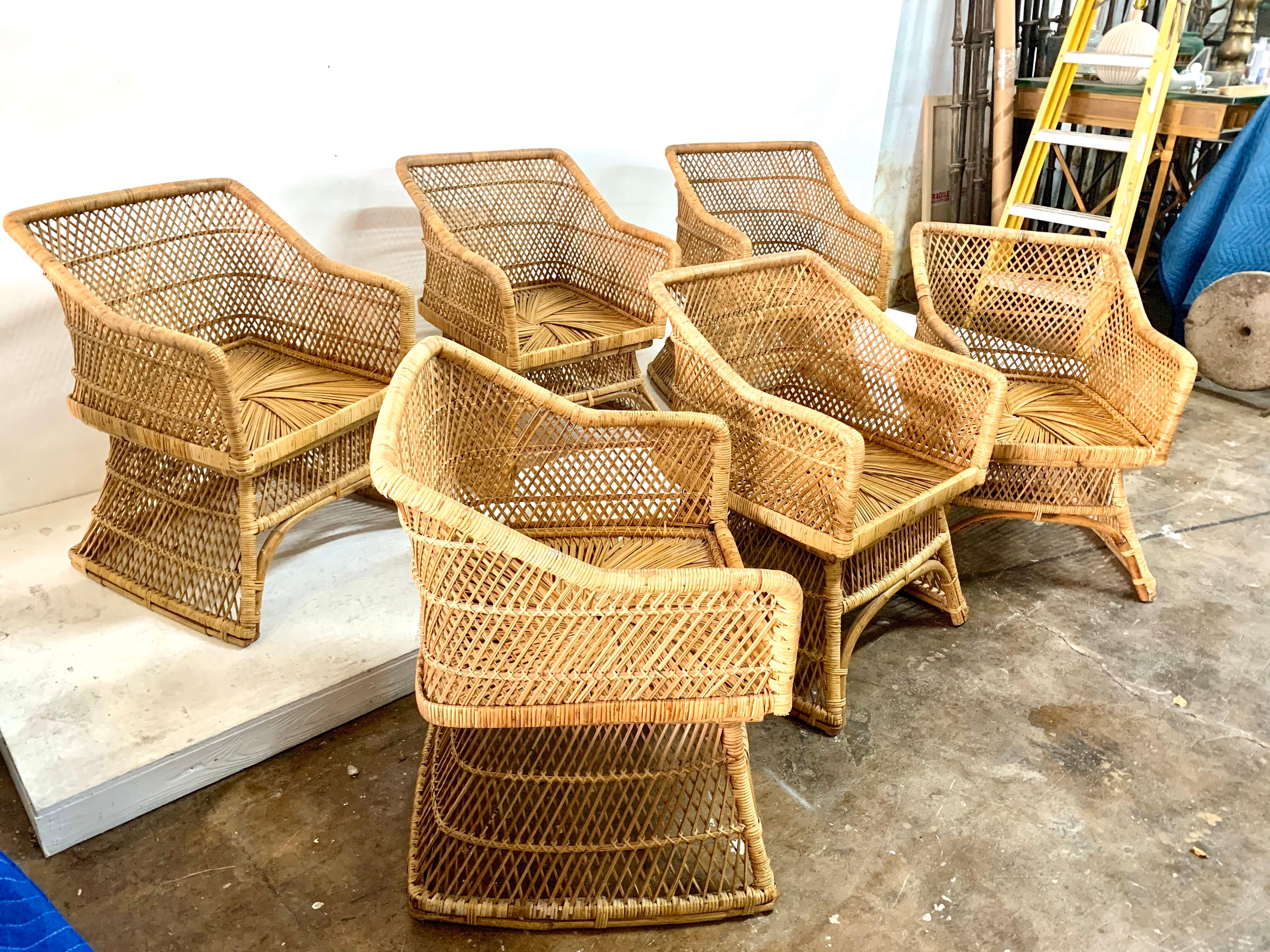 Late 20th Century Sculptural Wicker Dining Chairs, Set of 6