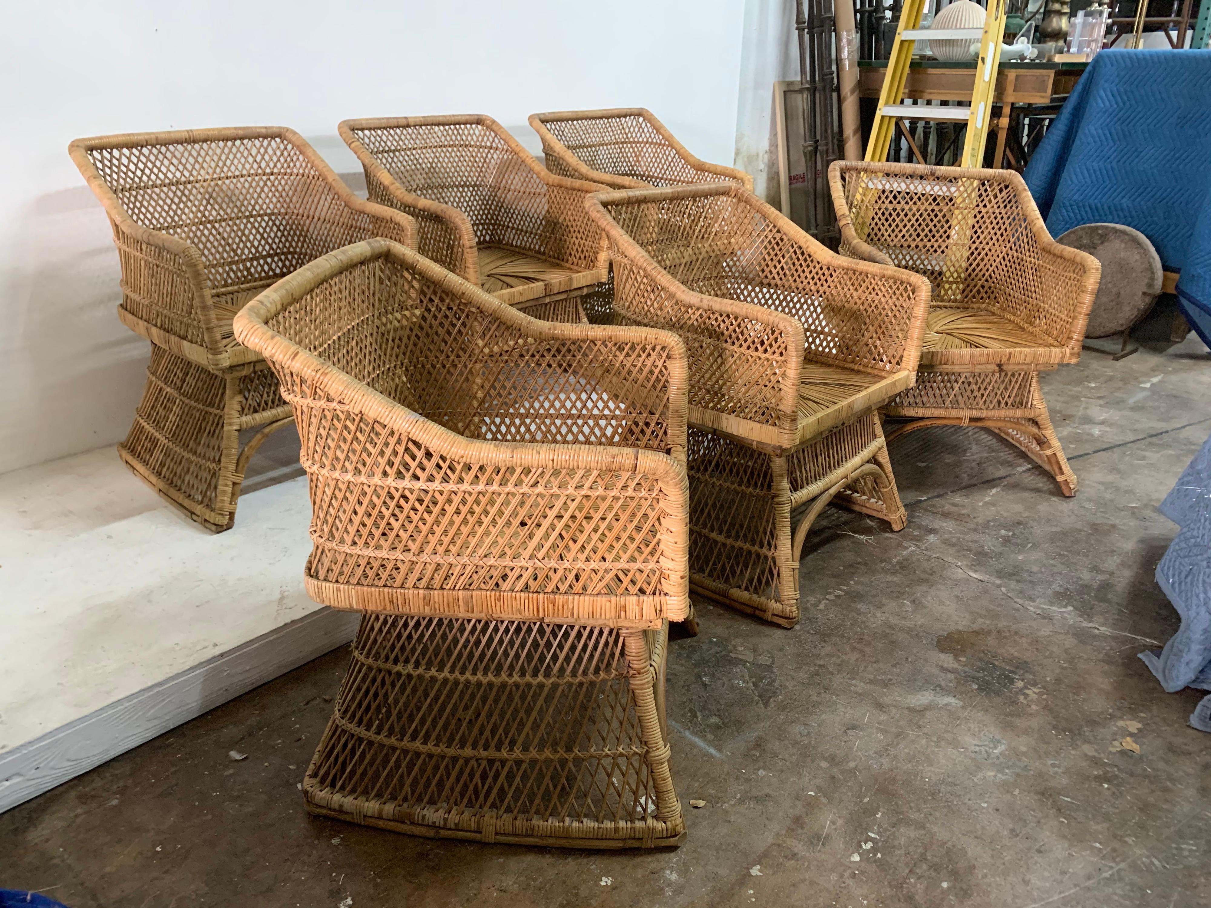 Sculptural Wicker Dining Chairs, Set of 6 3