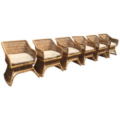 Sculptural Wicker Dining Chairs, Set of 6