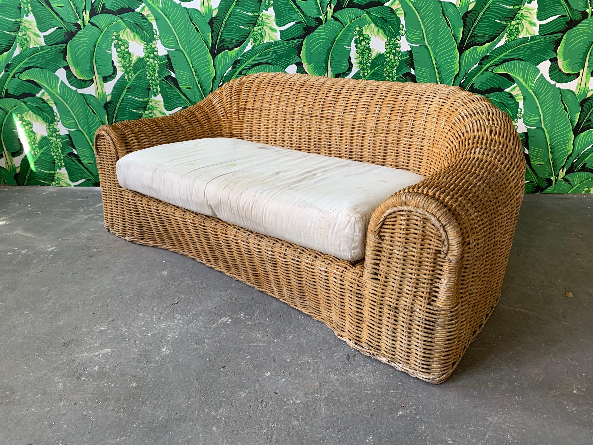 Sculptural Wicker Sofa in the Manner of Michael Taylor In Good Condition In Jacksonville, FL